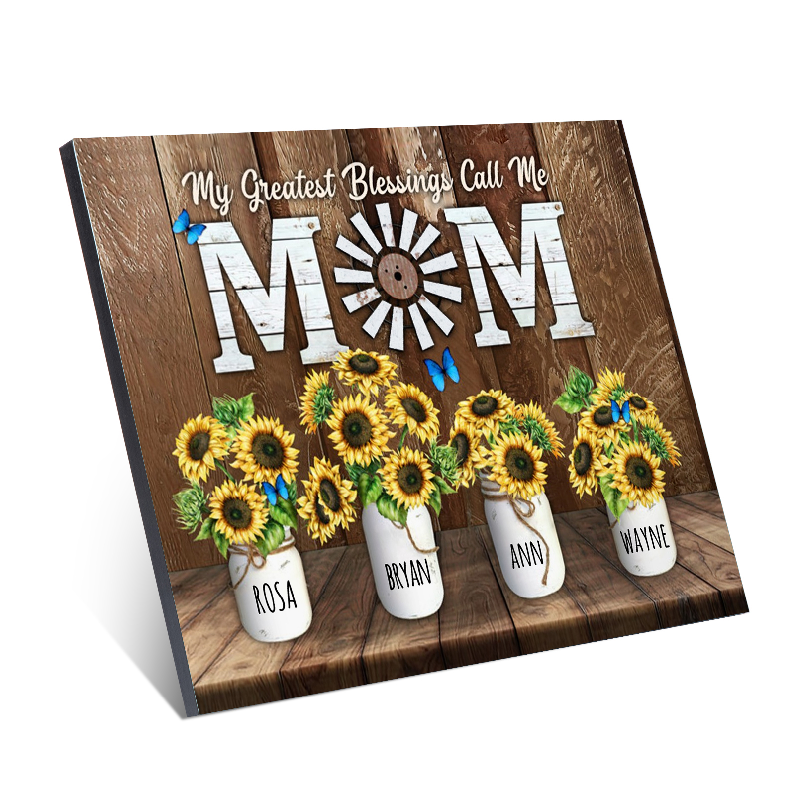 Mom Sunflowers Picture Board Personalised 4 Kids Names Family Keepsake Wood Signs Photo Frame-Jessemade AU
