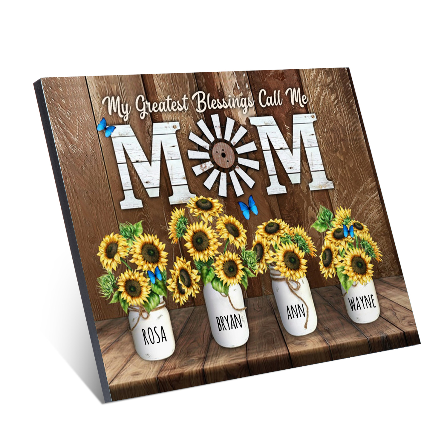 Mom Sunflowers Picture Board Personalised 4 Kids Names Family Keepsake Wood Signs Photo Frame-Jessemade AU