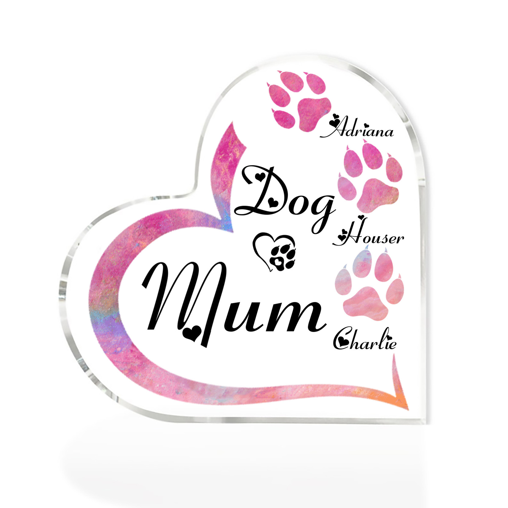 Personalised Acrylic Heart Keepsake Custom 3 Names Dog Footprints Ornaments Gifts for Mum-Jessemade AU