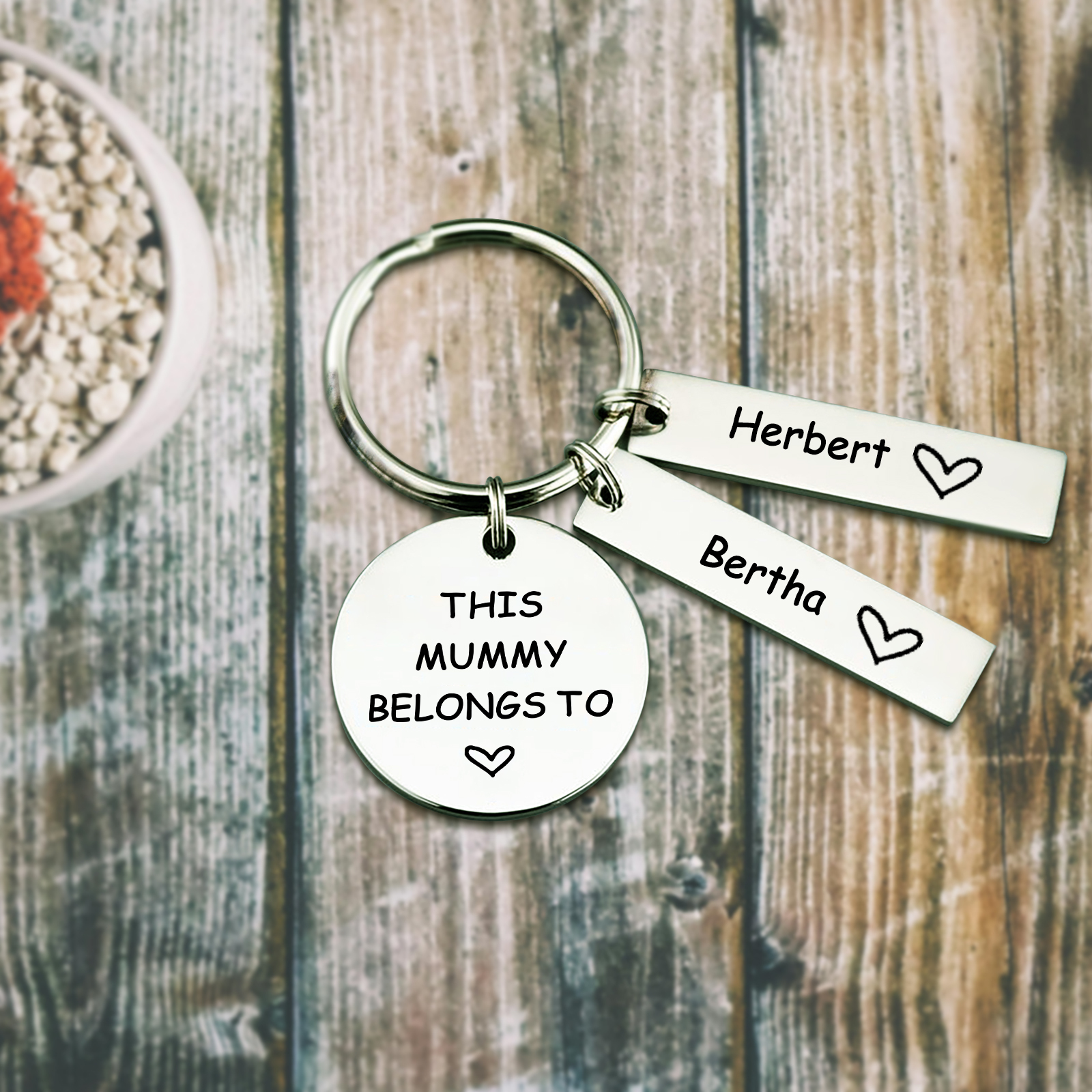 2 Names - Personalised Name Keychain Stainless Steel Keychain Special Gift for Mummy/Dad-Jessemade AU