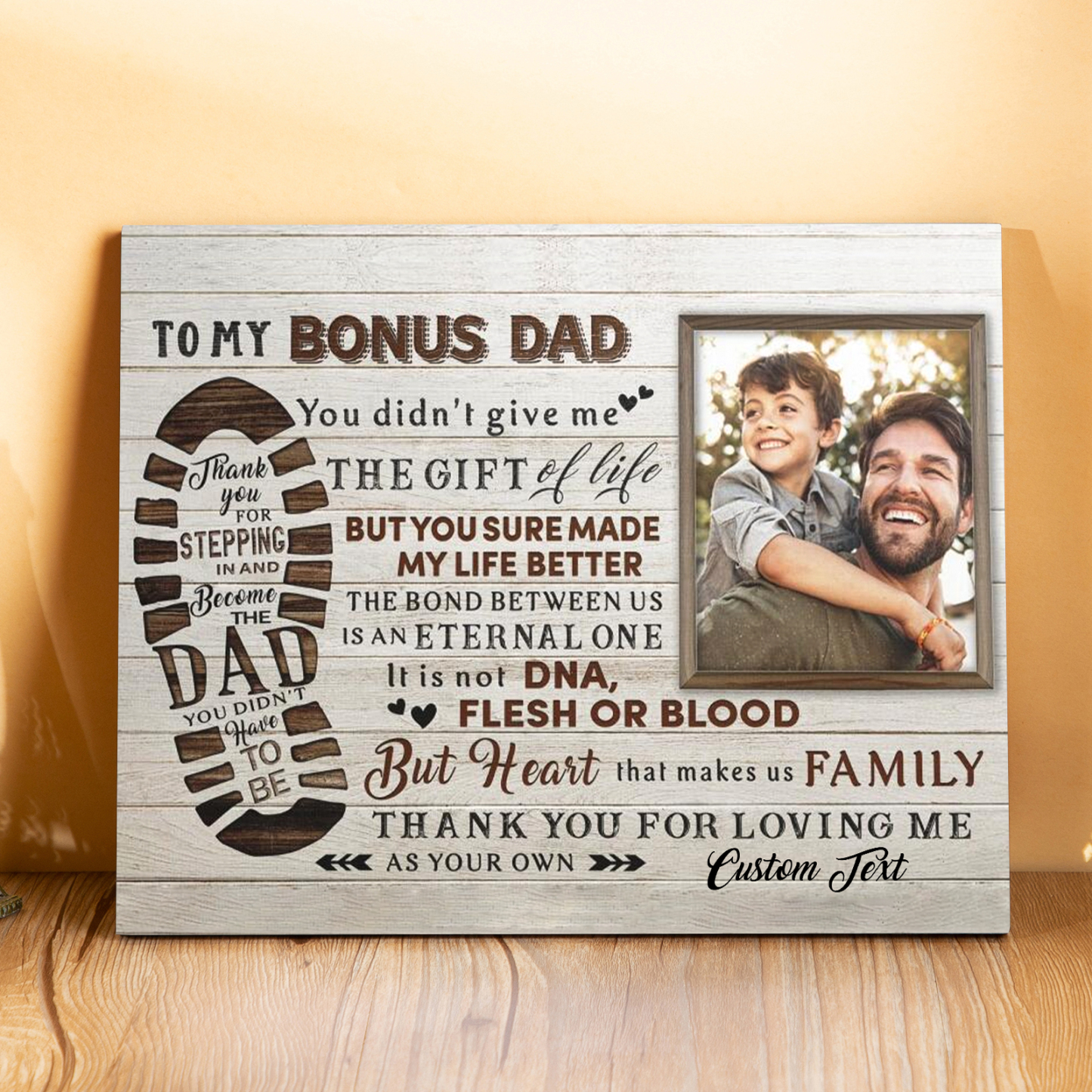 To My Bonus Dad Photo Frame Keepsake Wood Signs-Thank You For Stepping In And Become Dad-Jessemade AU