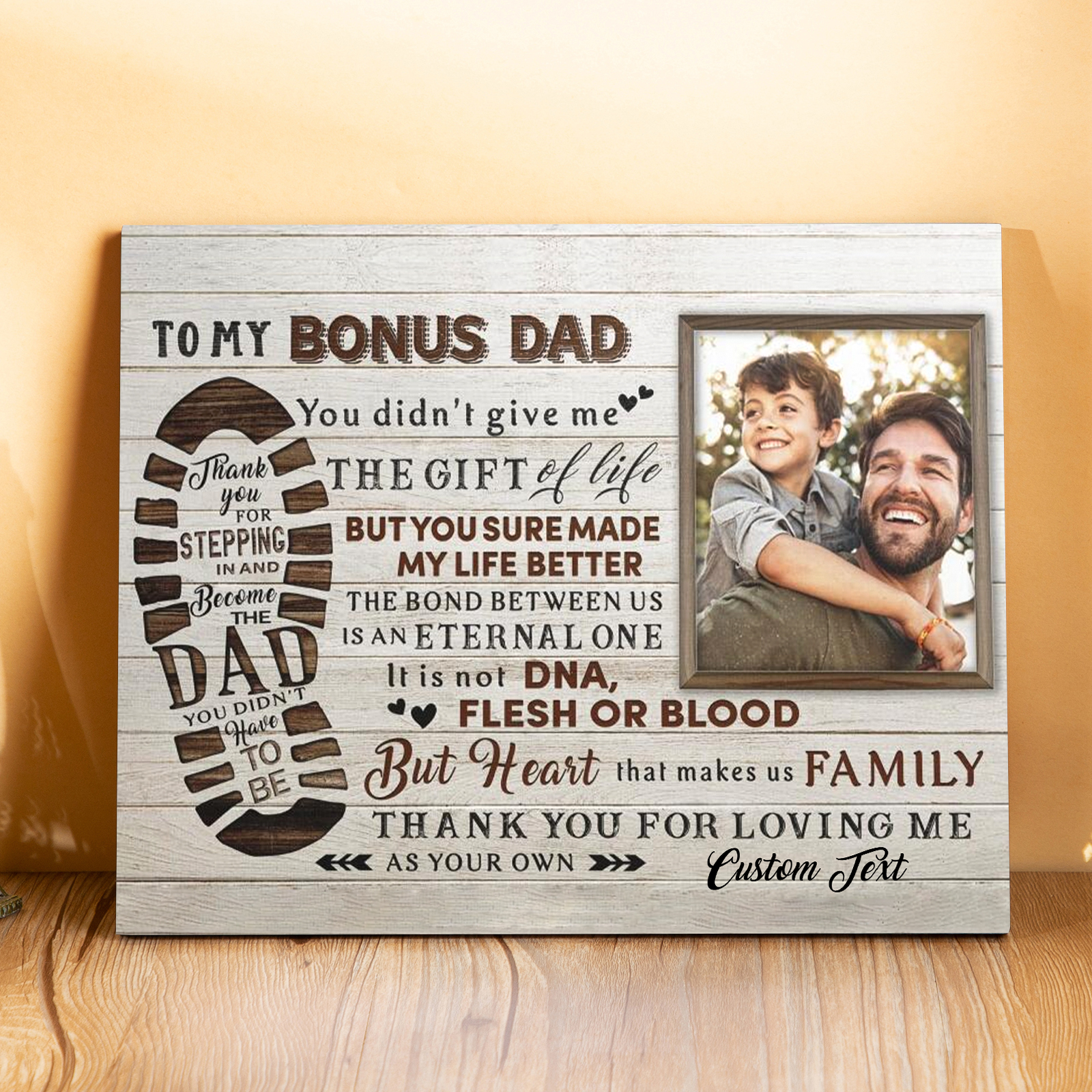 To My Bonus Dad Photo Frame Keepsake Wood Signs-Thank You For Stepping In And Become Dad-Jessemade AU
