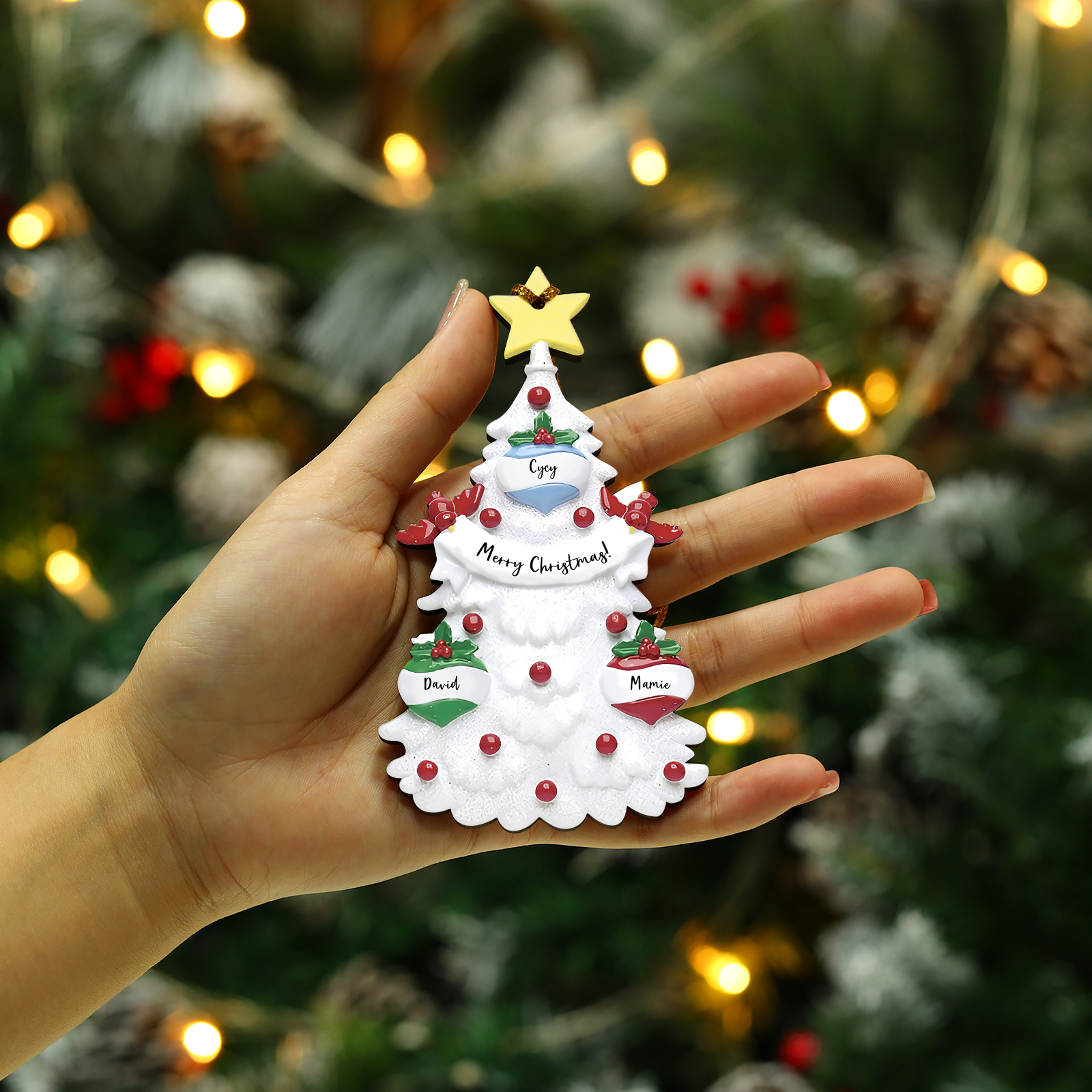 3 Names - Personalised Christmas Tree Ornament Customised Name & Text Wooden Hanging Ornaments Christmas Gift for Family-Jessemade AU