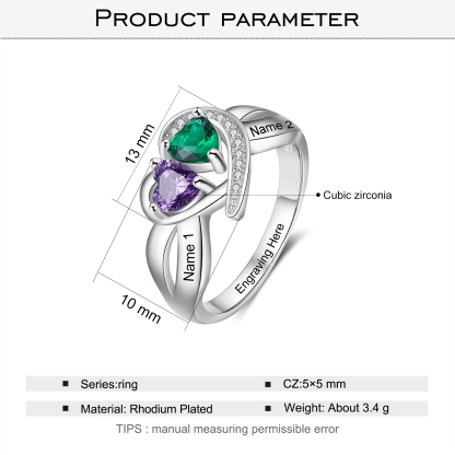 Personalised Mothers Ring with 2 Birthstones Heart Customised Ring for Mom-Jessemade AU