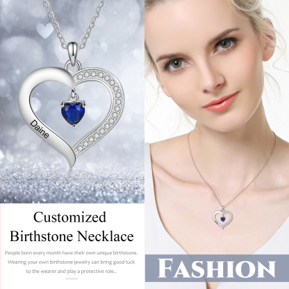 Personalised Necklace With 1 Heart Birthstone Engraved Names Heart Necklace Gift For Women-Jessemade AU