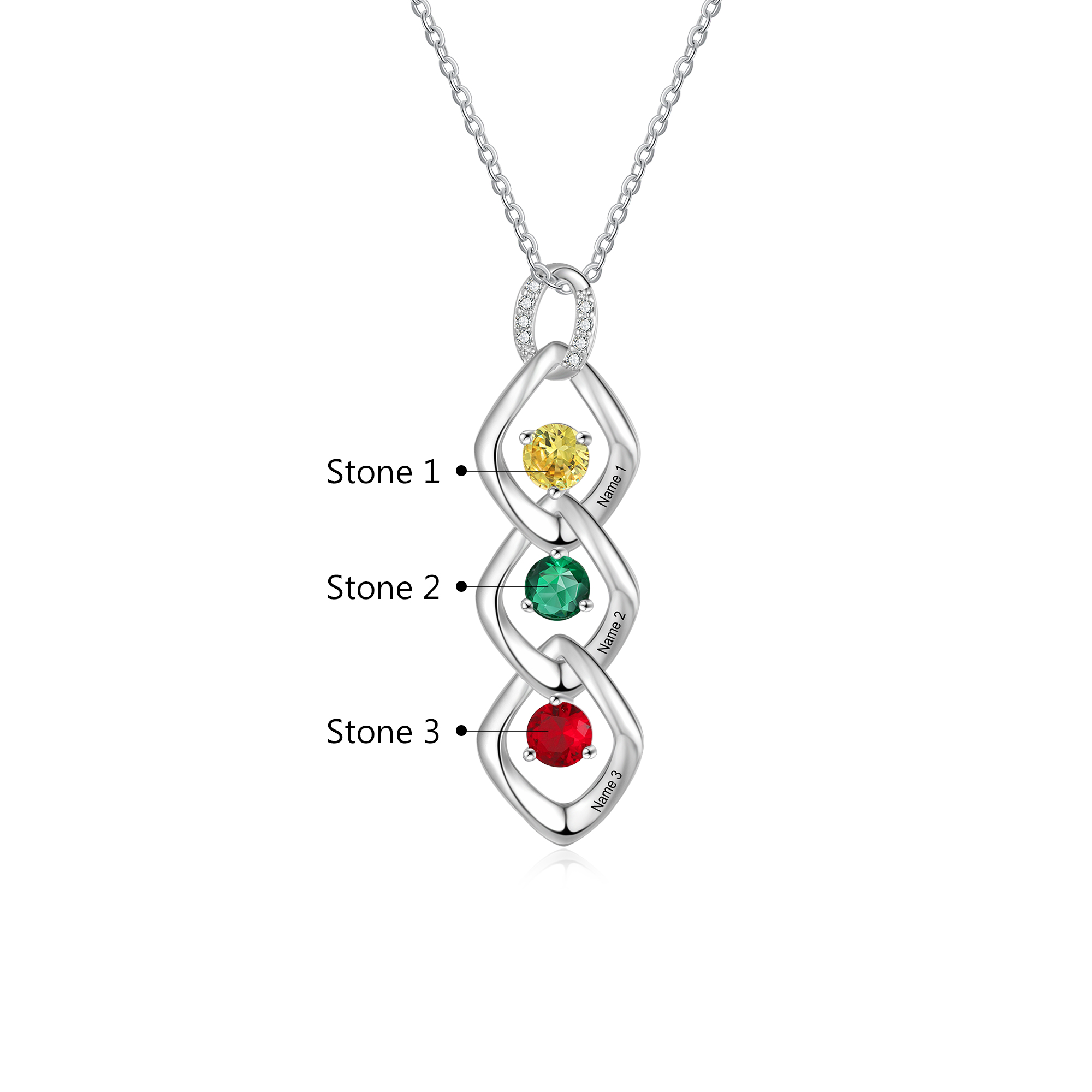 Personalised Pendant Necklace Custom 3 Birthstones Engraved 3 Names Necklace Gift for Women-Jessemade AU