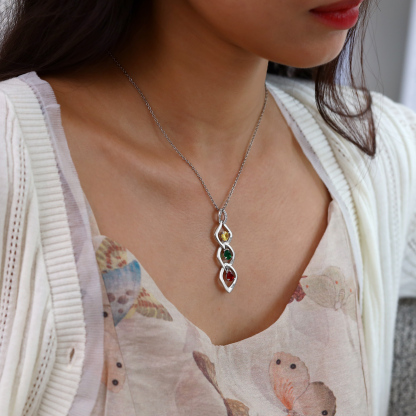 Personalised Pendant Necklace Custom 3 Birthstones Engraved 3 Names Necklace Gift for Women-Jessemade AU