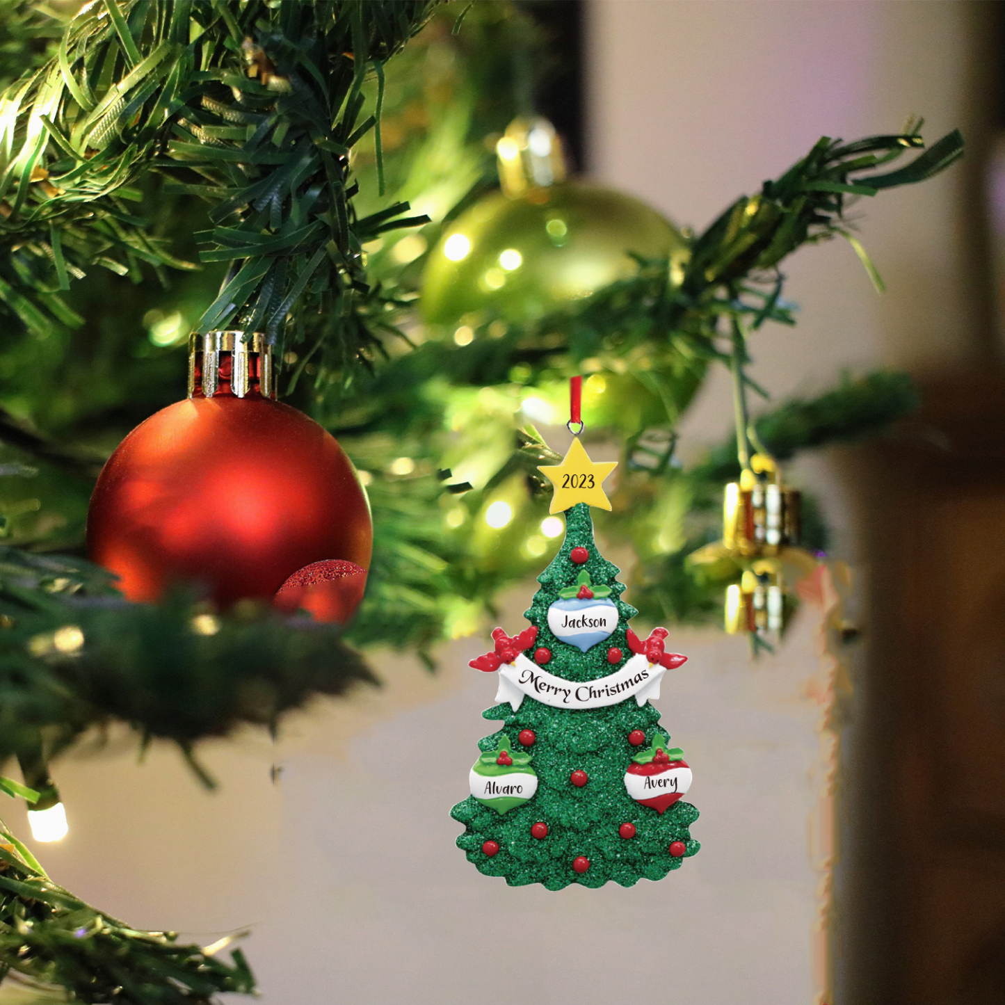 3 Names - Personalised Christmas Tree Ornaments Custom Text & Year Wooden Christmas Pendant Gifts for Family Friends-Jessemade AU