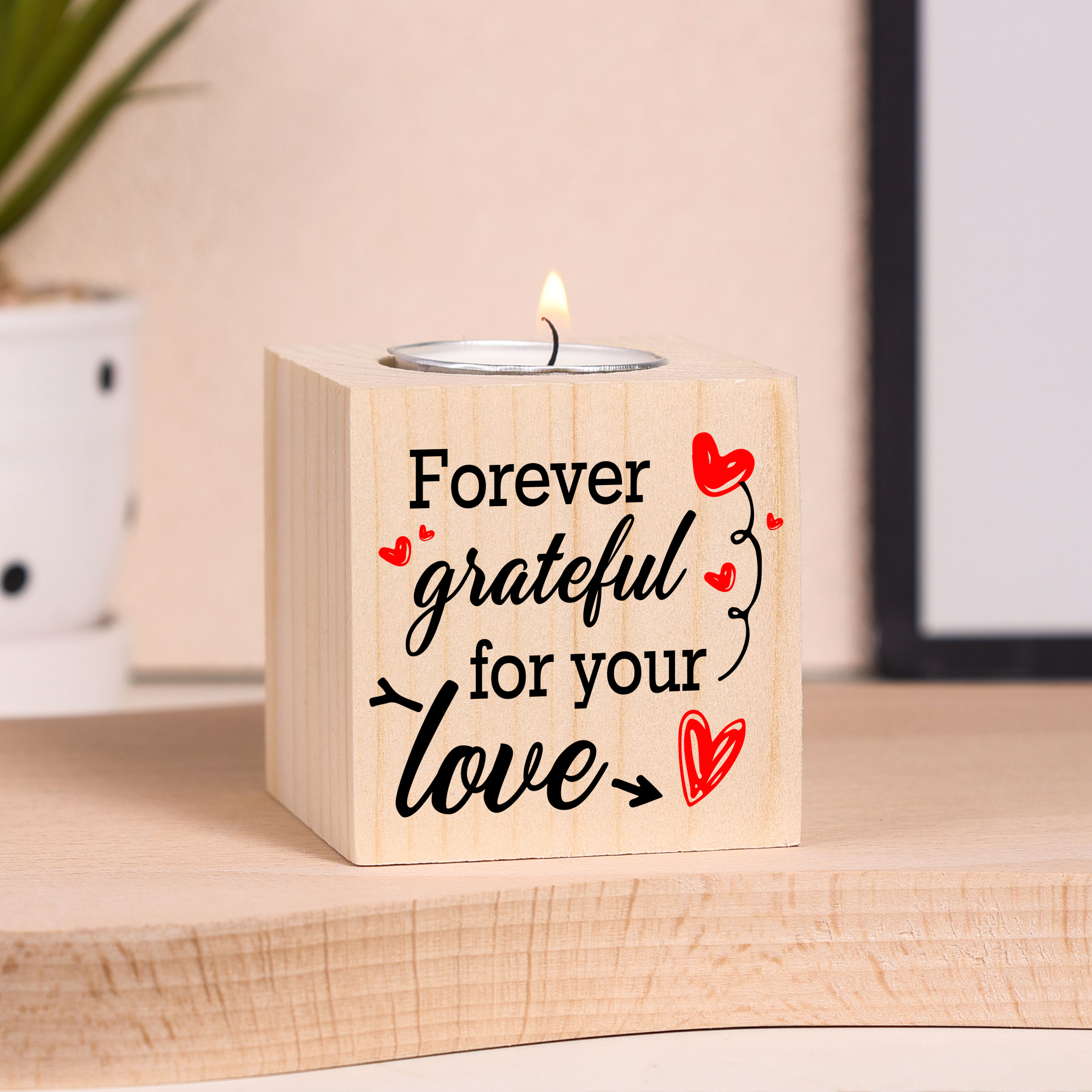 Block Candle Holder Forever Grateful For Your Love Wooden Candlesticks-Jessemade AU