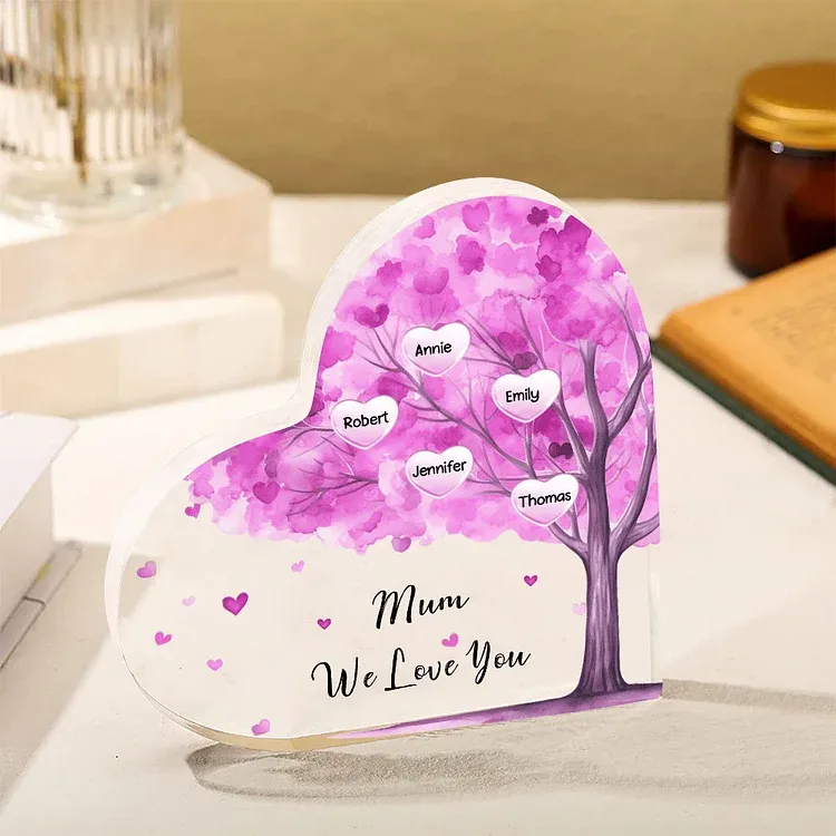 5 Names - Personalised Acrylic Heart Keepsake Custom Text Purple Tree Ornaments Gifts for Grandma/Mother-Jessemade AU