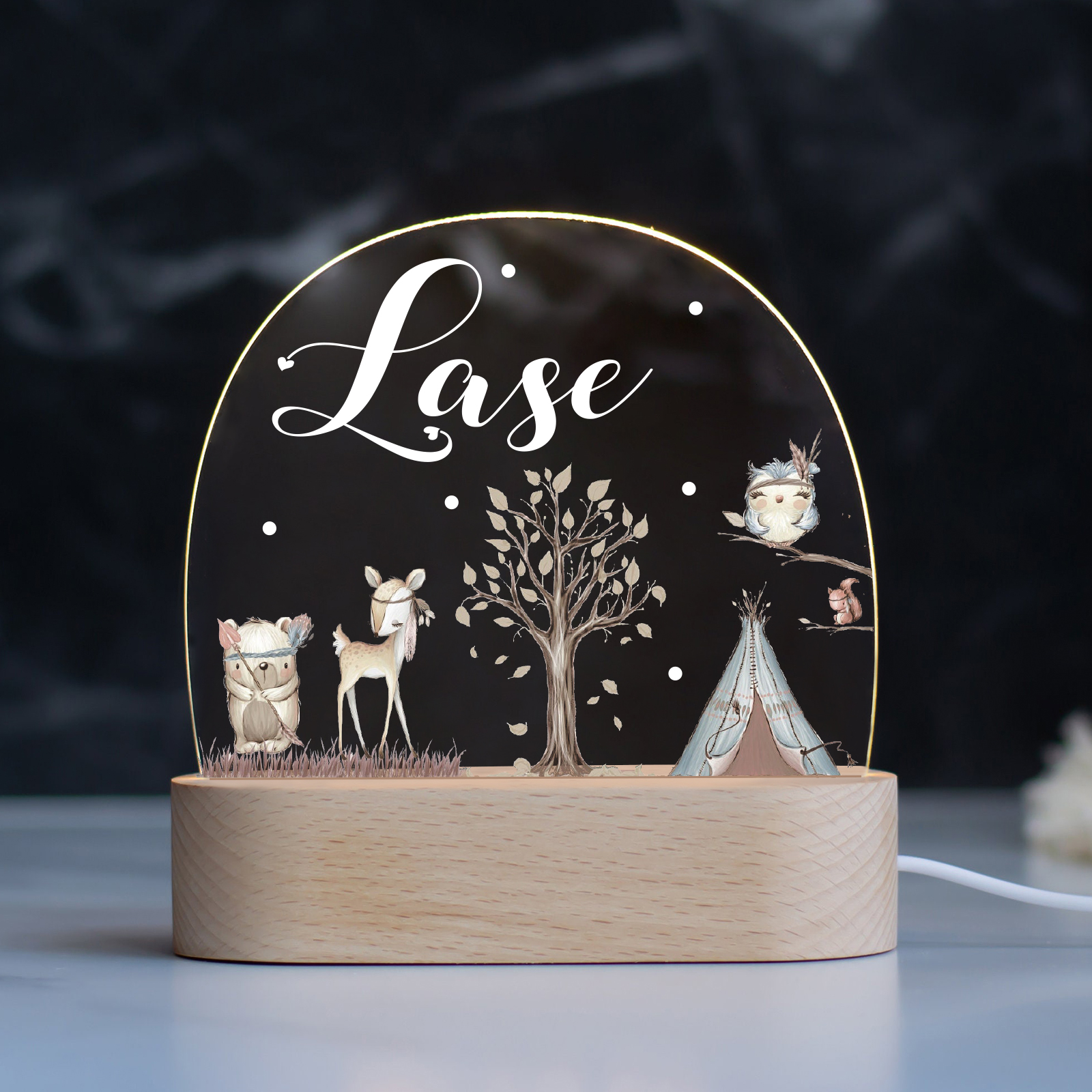 Personalised Woodland Friends Night Light Custom Name LED Lamp Baby Gift-Jessemade AU