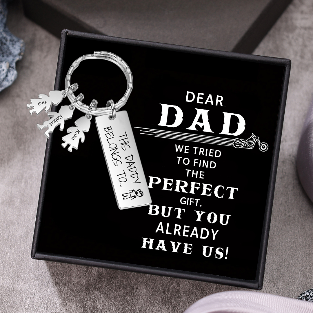 Personalised Keychain with 3 Kid Charms Father's Day Gift "This Daddy Belongs To" Custom Family Keyring-Jessemade AU