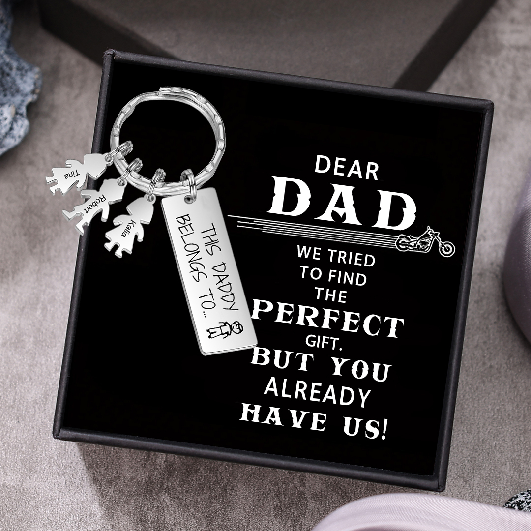 Personalised Keychain with 3 Kid Charms Father's Day Gift "This Daddy Belongs To" Custom Family Keyring-Jessemade AU