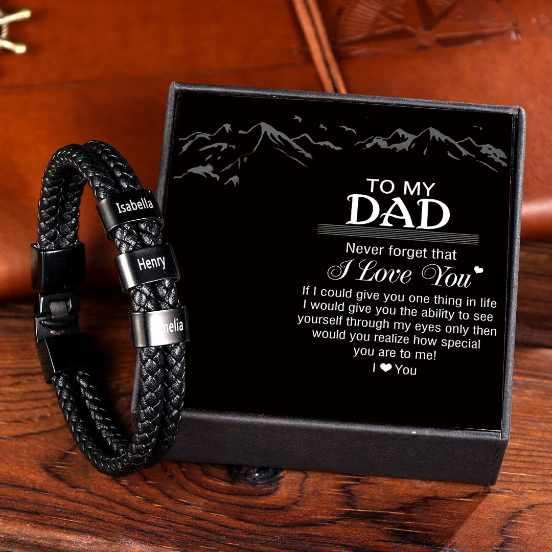 Personalised Braided Leather Bracelet Engraved 3 Names Men's Bracelet for Him-Jessemade AU