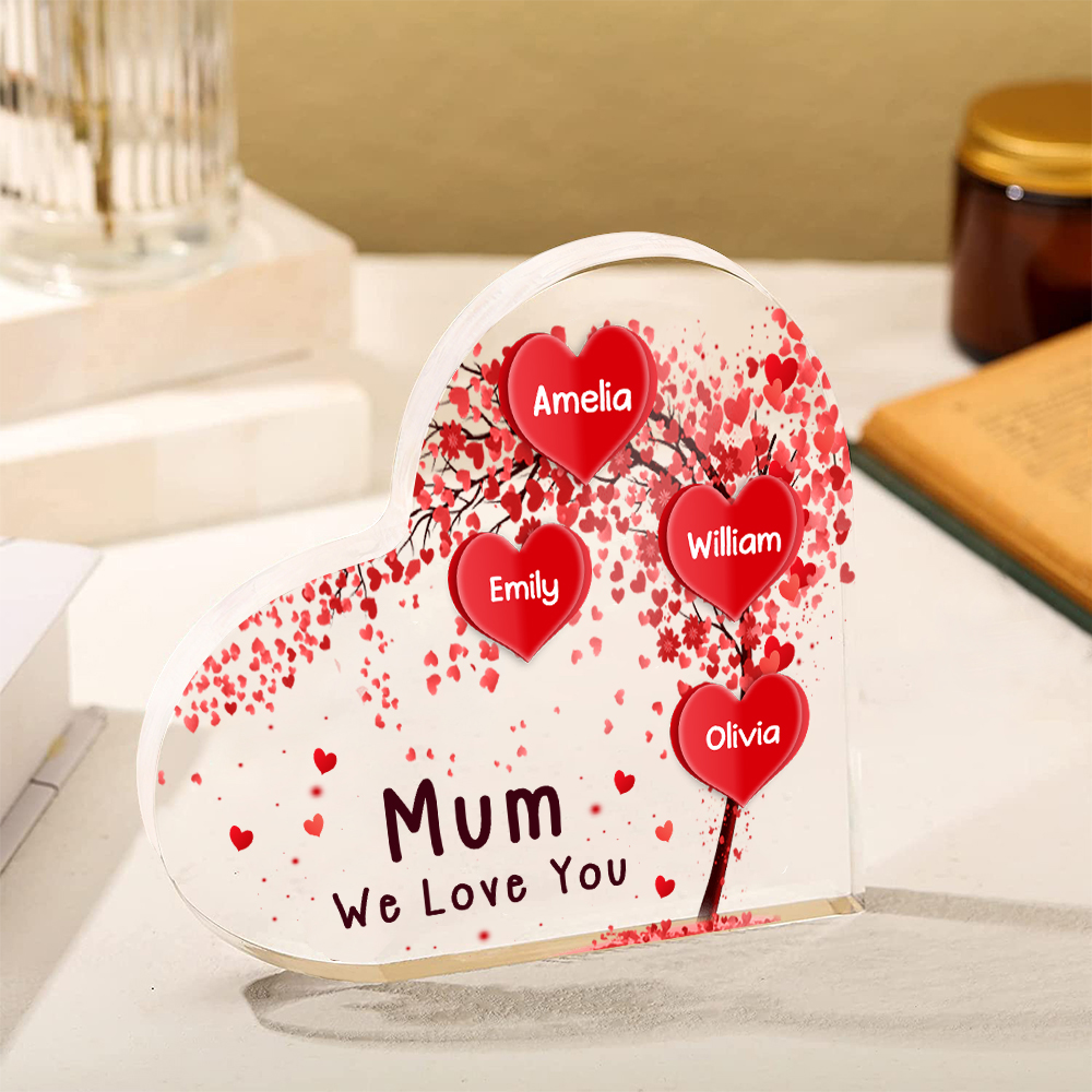 4 Names - Personalised Acrylic Heart Keepsake Custom Text Red Tree Ornaments Gifts for Grandma/Mother-Jessemade AU