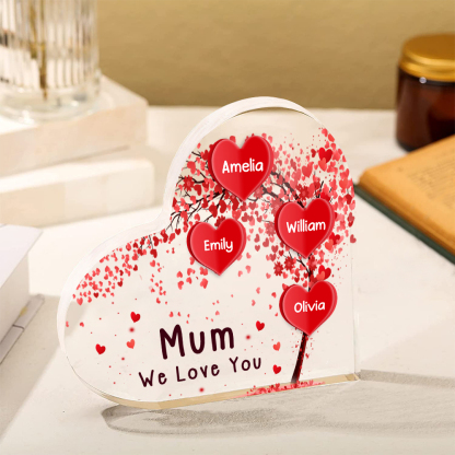 4 Names - Personalised Acrylic Heart Keepsake Custom Text Red Tree Ornaments Gifts for Grandma/Mother-Jessemade AU