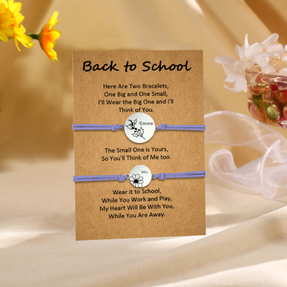 2 Pcs Bracelet Set Personalised Names & Birth Flowers Adjustable Bracelets with Message Card Back to School Gifts for Daughters-Jessemade AU