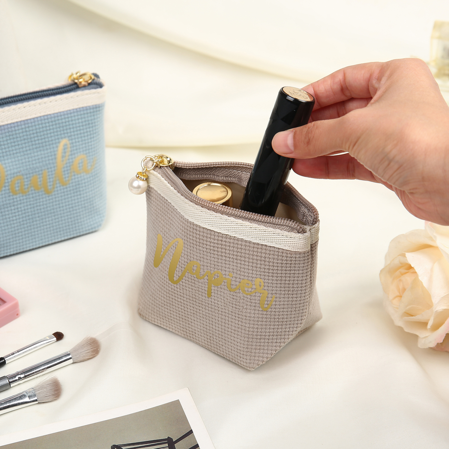 Personalised Name Cosmetic Bag Custom Makeup Bag Zipper Storage Bag Gifts for Ladies Girls-Jessemade AU