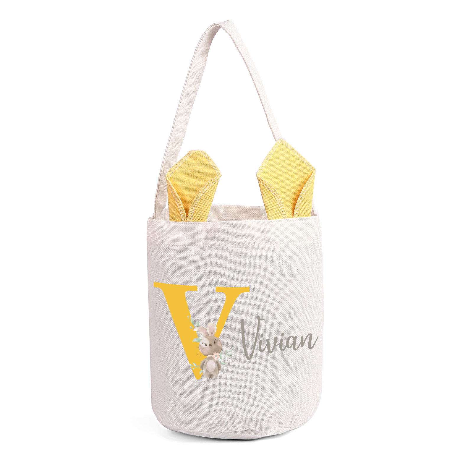 Personalised Bunny Tote Bag Custom Name & Letter Bunny Bucket Bag Easter Gifts for Kids-Jessemade AU
