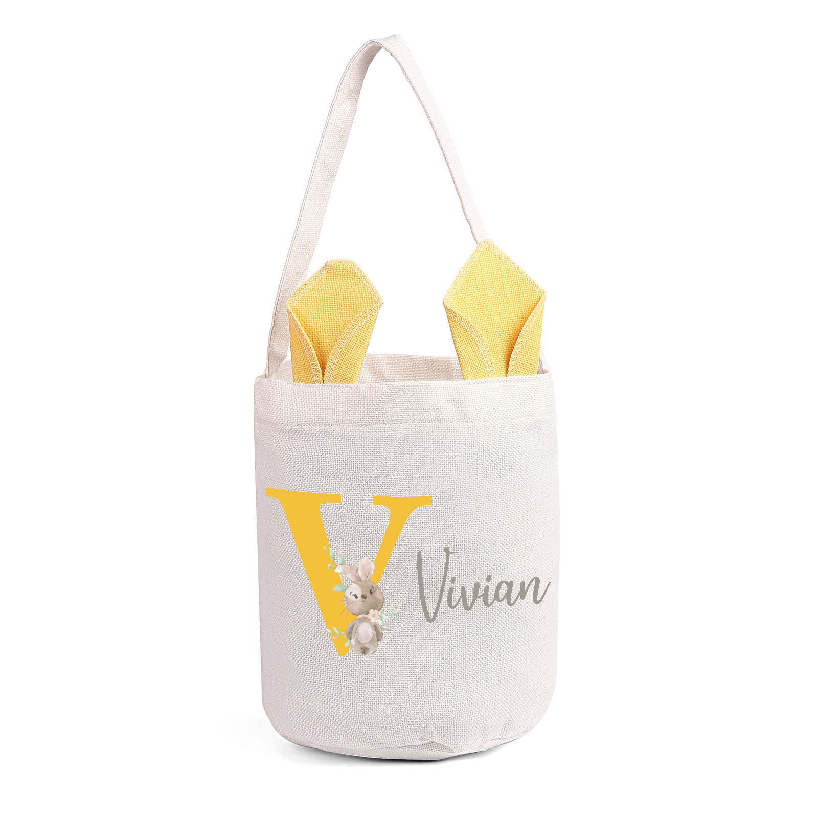 Personalised Bunny Tote Bag Custom Name & Letter Bunny Bucket Bag Easter Gifts for Kids-Jessemade AU