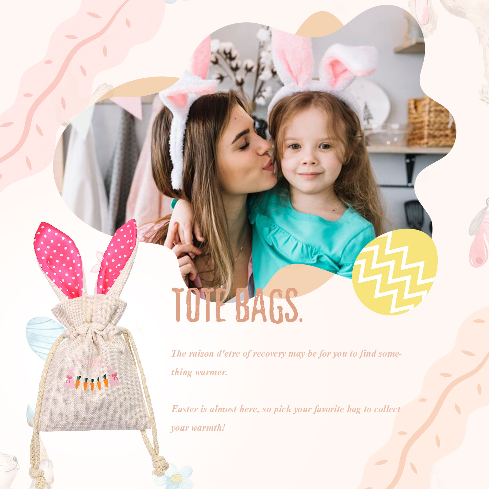 Personalised Bunny Tote Bag Customised with Name Bunny Drawstring Bag Easter Gifts-Jessemade AU
