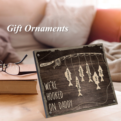 Father's Day Gifts Wood Signs Engrave 6 Names Frame Keepsake -We've Hooked On Daddy-Jessemade AU