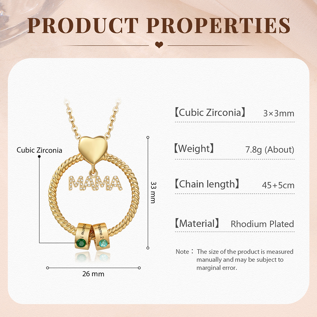 2 Names - Personalised Mama Circle Pendant Necklace Custom Names & Birthstones Necklace Mother's Day Gifts-Jessemade AU