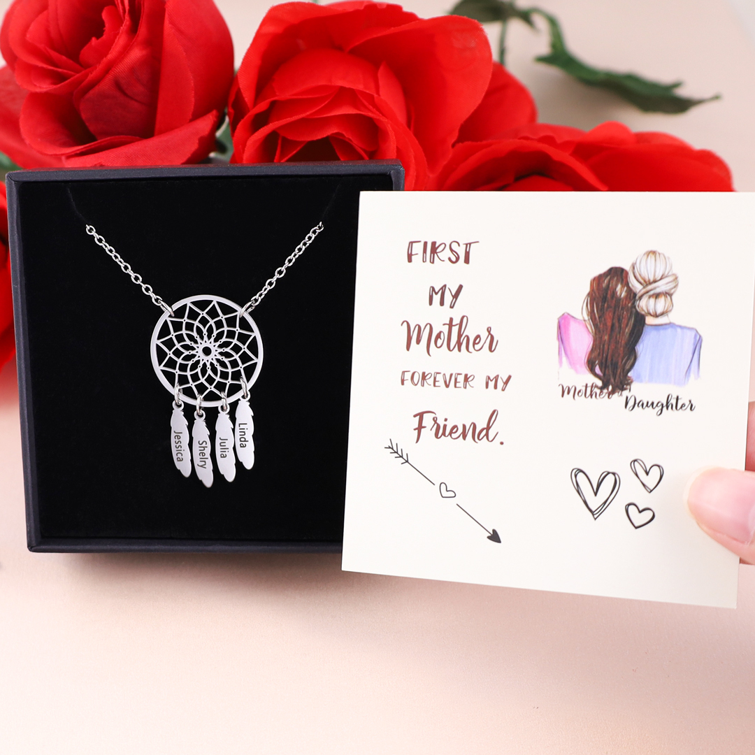 A Set of Customised 4 names Retro Dream Catcher Pendant Necklace-Jessemade AU