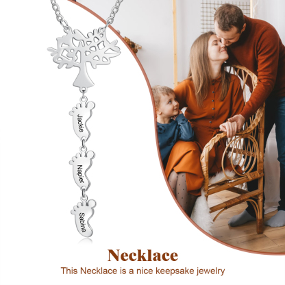 Mother's Day Gifts Personalised Family Tree Baby Feet Mother Necklace Engraved 3 Names Necklace Gifts For Mom-Jessemade AU