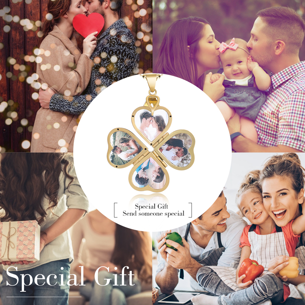 Personalised Heart Photo Locket Necklace Custom 4 Photos Necklace Gifts For Him Her-Jessemade AU