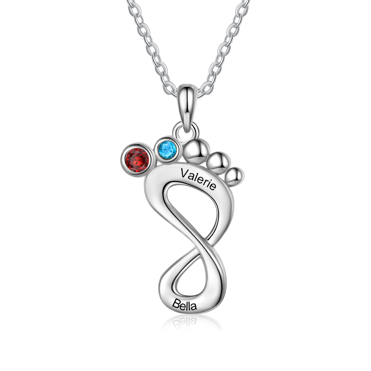 Personalised Baby Foot Necklace With 2 Birthstones Engraved Family Names Gift For Mother-Jessemade AU