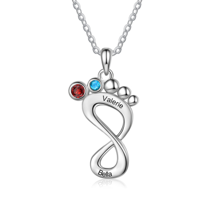 Personalised Baby Foot Necklace With 2 Birthstones Engraved Family Names Gift For Mother-Jessemade AU