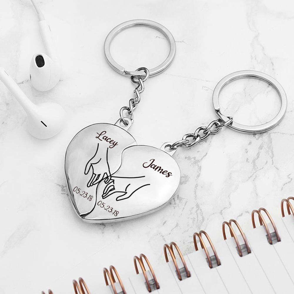 Personalised Couple Keychain Custom 2 Names & Date Keyring Matching Couple Gifts Valentine's Day Gift for Him/Her-Jessemade AU