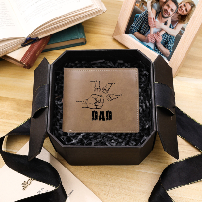 Personalised Leather Mens Wallet Engraved 4 Names Fist Bump Folding Wallet Father's Day Gifts-Jessemade AU