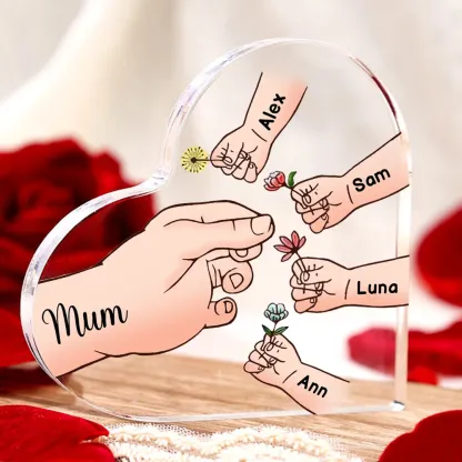 5 Names - Personalised Acrylic Heart Keepsake Handing Flowers to Mother Ornaments Gifts for Grandma/Mother-Jessemade AU