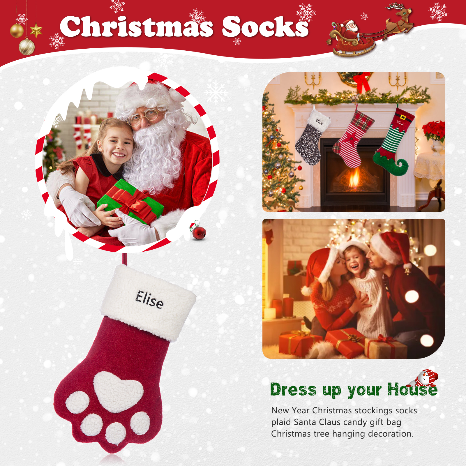 Personalised Christmas Stockings Ornaments Custom 1 Name Christmas Gifts for Family Friends-Jessemade AU