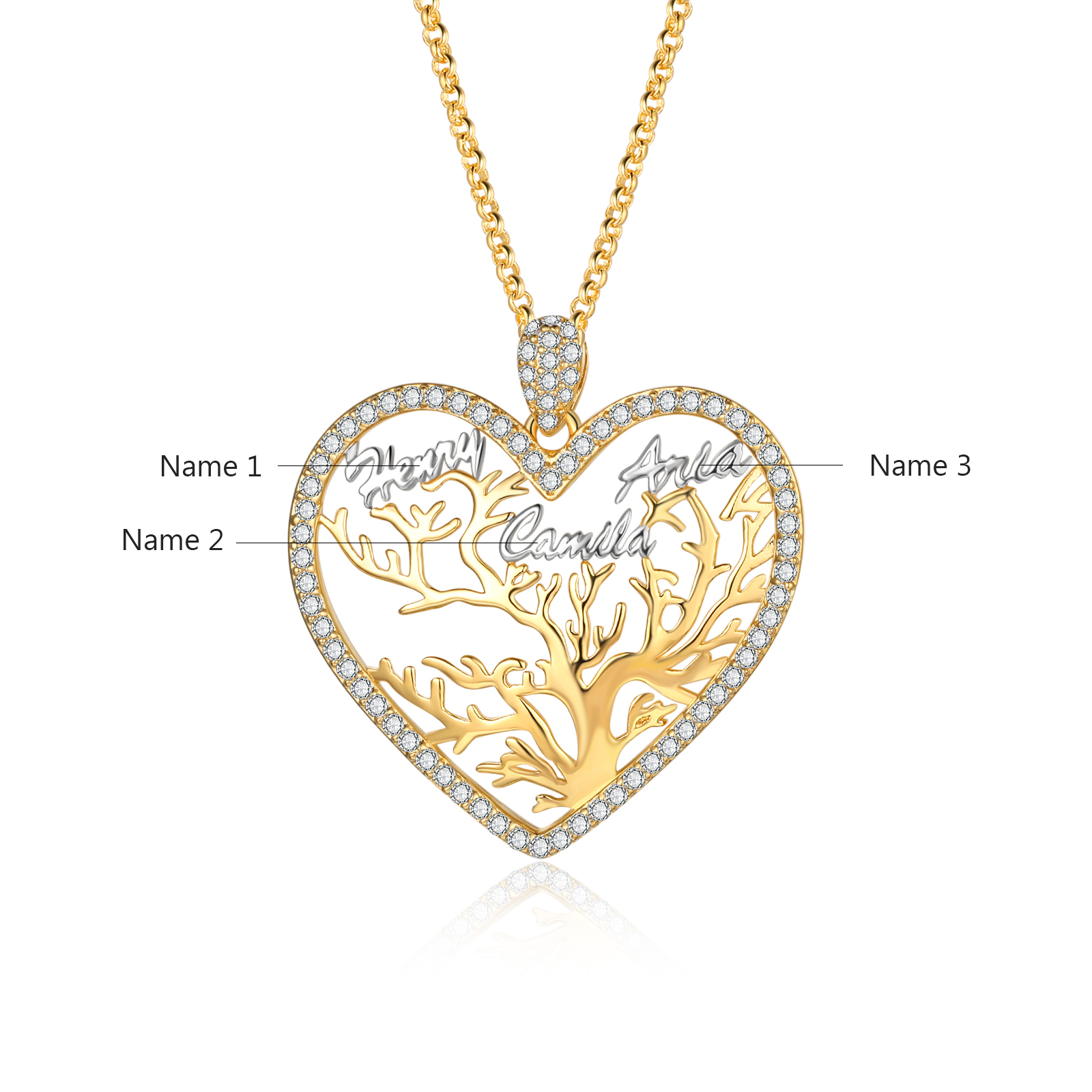 Personalised Family Tree Necklace Custom 3 Names Heart Necklace Gift For Mother-Jessemade AU