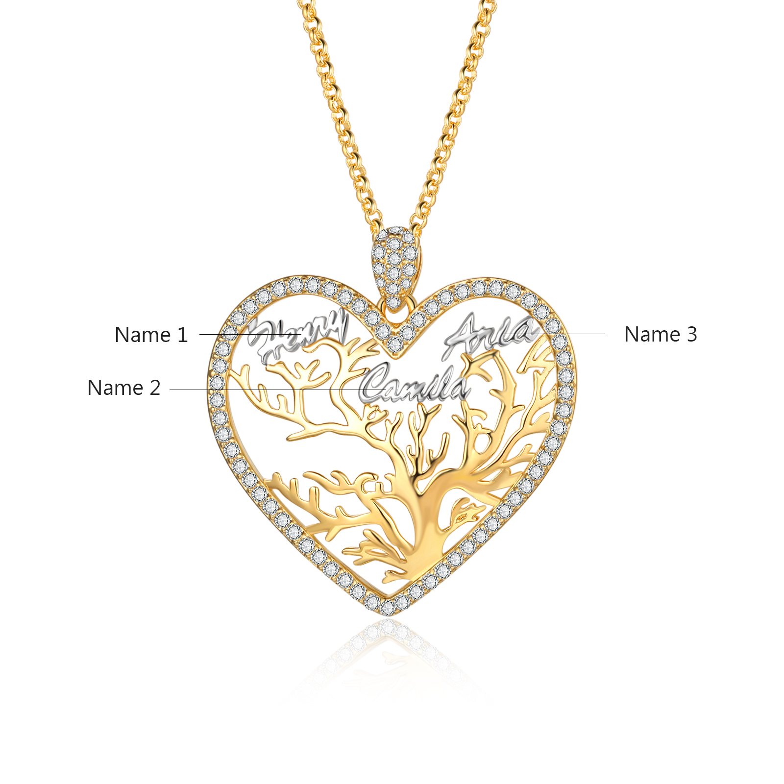 Personalised Family Tree Necklace Custom 3 Names Heart Necklace Gift For Mother-Jessemade AU
