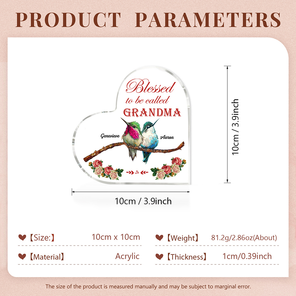 Acrylic Heart Keepsake Custom 3 Names Birds Decor Personalised Gifts for Grandma Mum-Jessemade AU