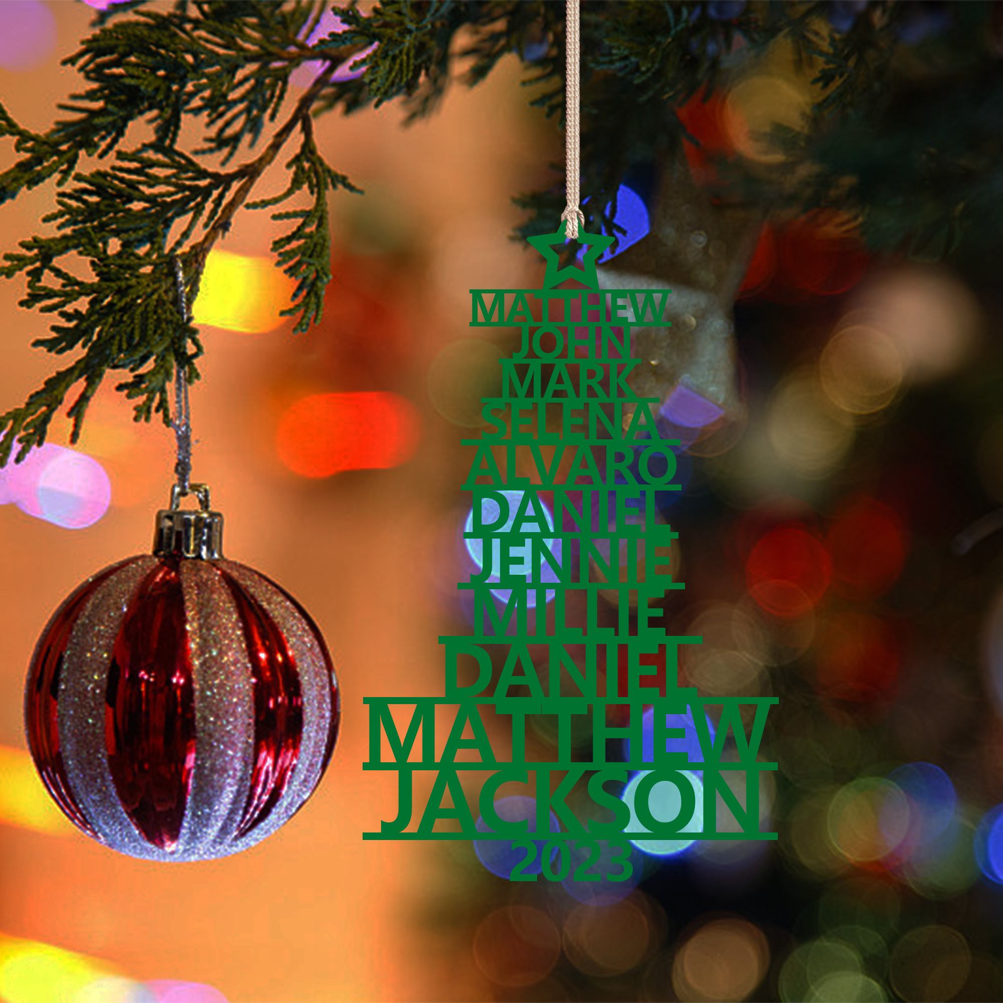 11 Names - Personalised Christmas Tree Ornaments Customised Name Xmas Wooden Decor Gifts for Family Friends-Jessemade AU