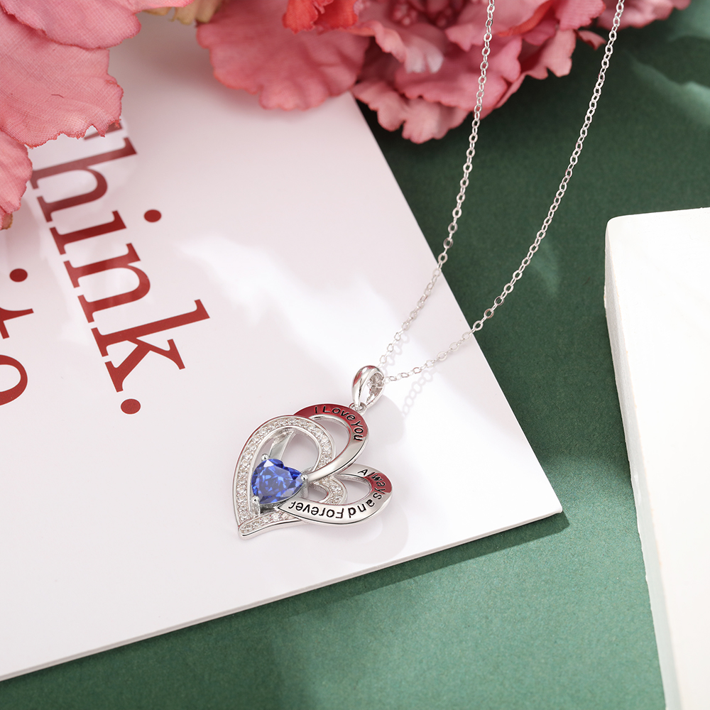 Personalised Heart Necklace with Birthstone I Love You Necklace-Jessemade AU
