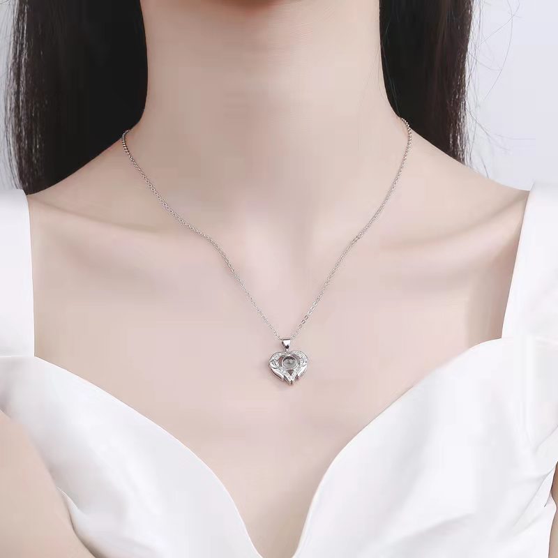 100 Languages Projection Necklace Engraved  " I LOVE YOU" Heart Wings Necklace Valentines Day Gifts For Her-Jessemade AU