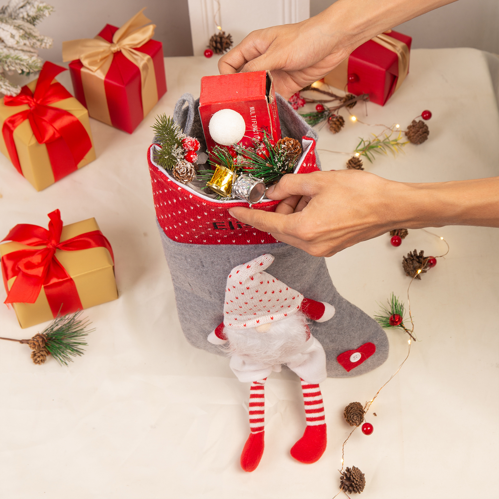 Custom 1 Name Christmas Stocking Ornament Christmas Gift Bags Santa Claus Stocking Gifts for Family Friends-Jessemade AU