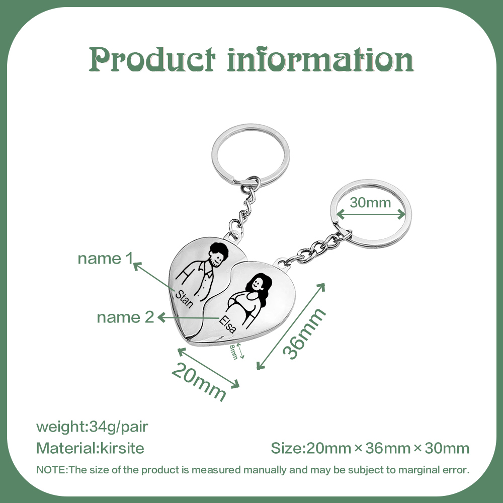 Personalised Couple Heart Keychain Set Custom 2 Names Matching Couple Keyring Valentine's Day Gifts For Couples-Jessemade AU