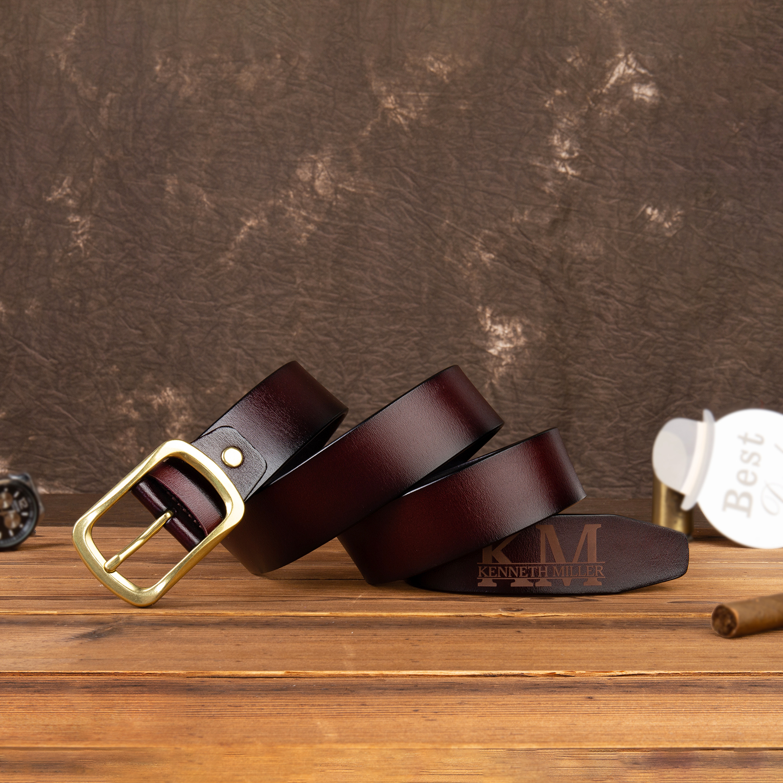 Personalised Genuine Leather Belt Engraved Names Men's Belt for Him-Jessemade AU