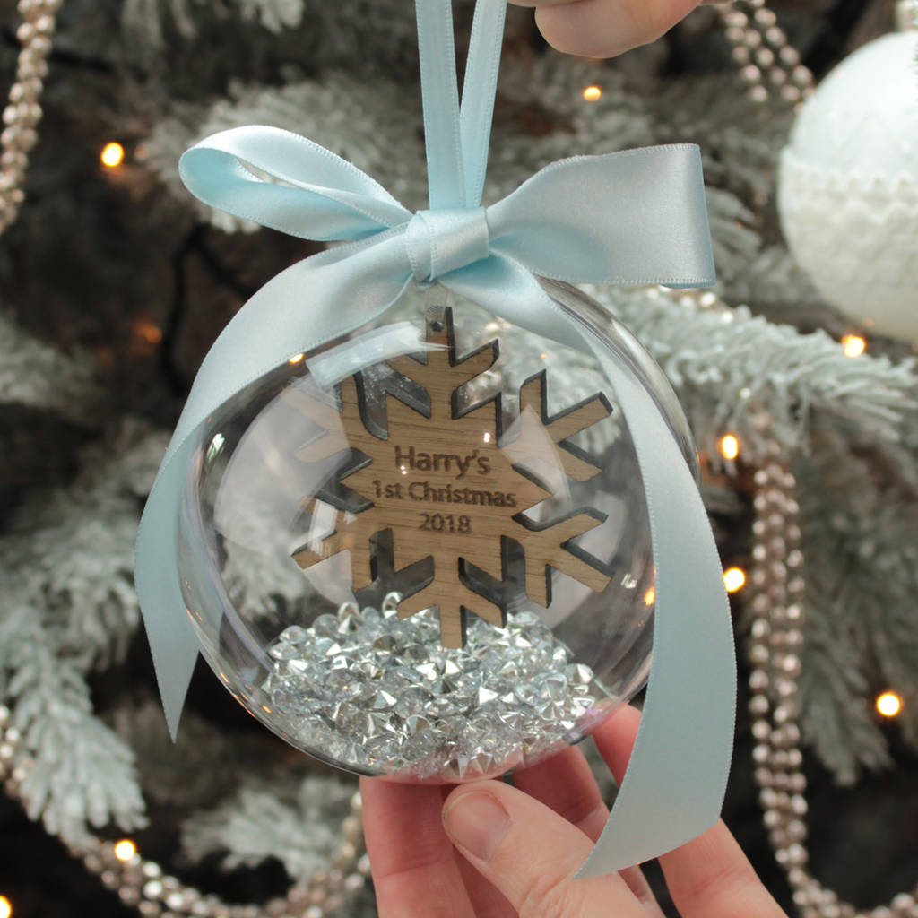 Personalised Snowflake Ball Ornament Custom 1st Christmas Bauble Gifts