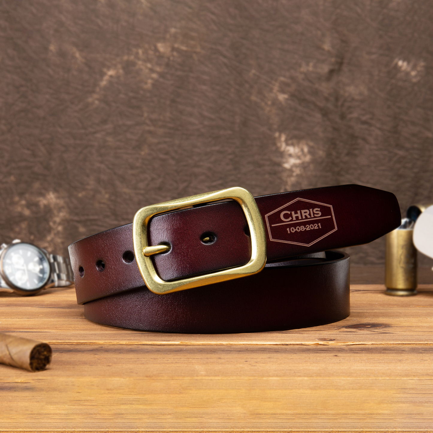 Personalised Genuine Leather Belt Engraved Names Men's Belt for Him-Jessemade AU