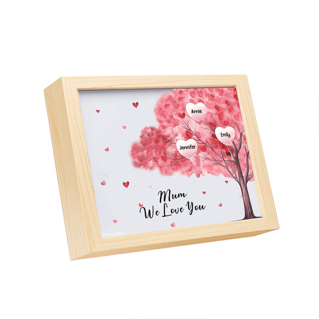 Personalised Frame Night Light Custom 1 Text & 3 Names Pink Family Tree Ornament Gifts for Mother/Grandma-Jessemade AU