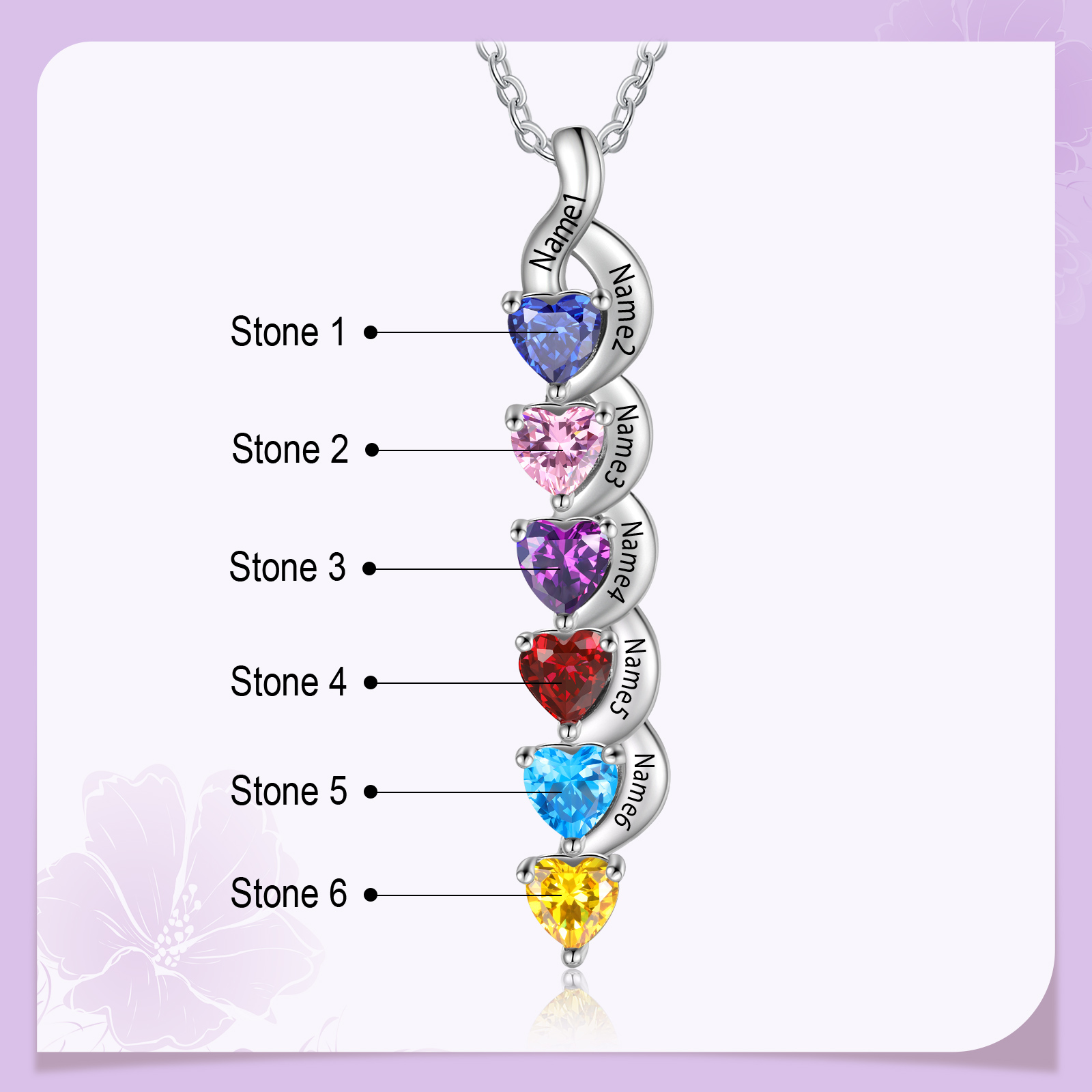 Custom Heart Birthstone Jewelry Set Necklace Bracelet for Family Personalised with 6 Names 6 Birthstones-Jessemade AU