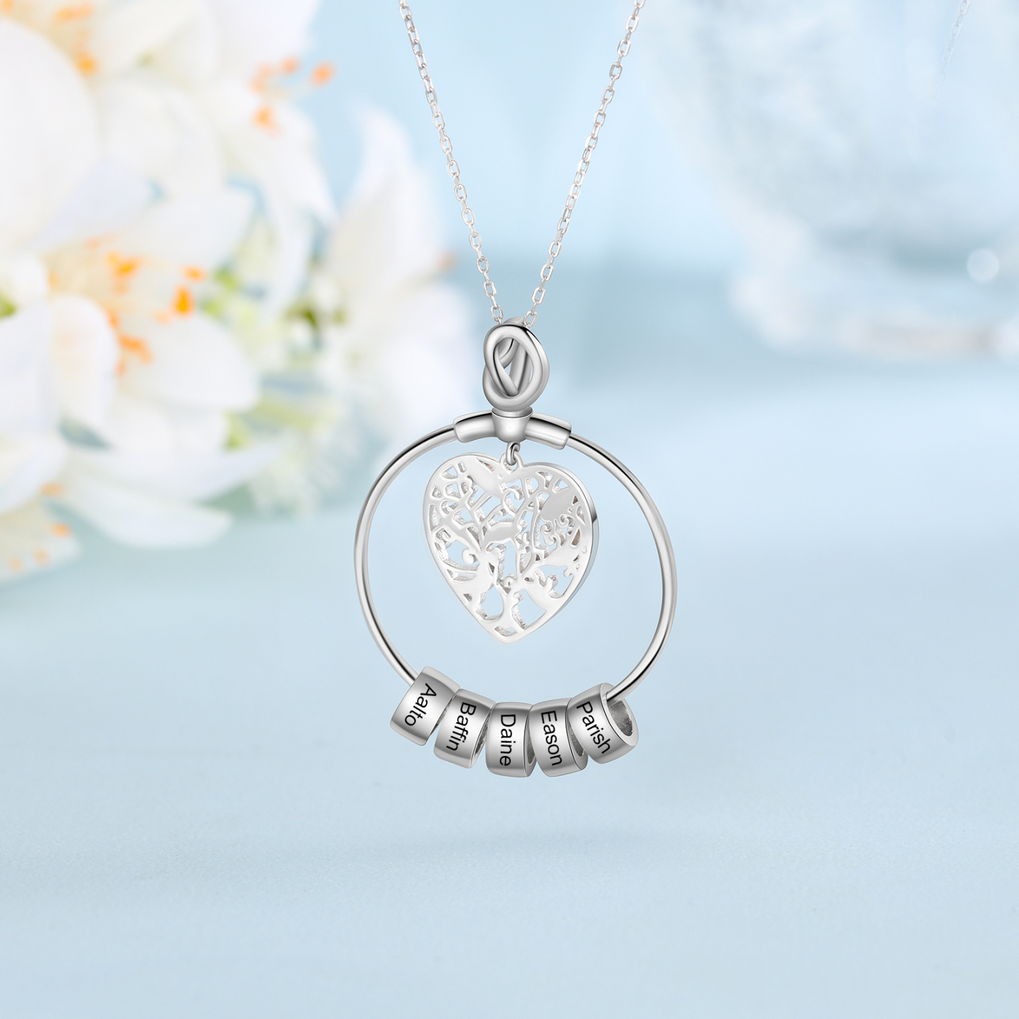 Personalised Family Tree Necklace with 5 Beads Custom 5 Names Heart Necklace Gifts For Women-Jessemade AU